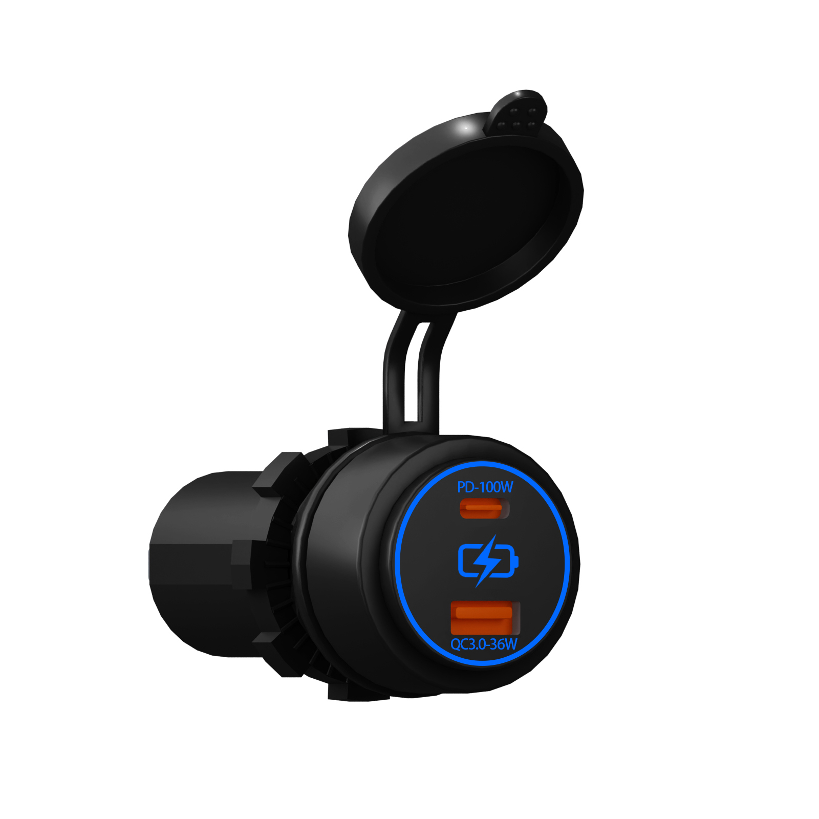 PD 100W snellader en QC 3.0 snelle voeding met blauwe LED dubbele USB autoladeradapter voor auto marine vrachtwagen camper waterdicht: Rood