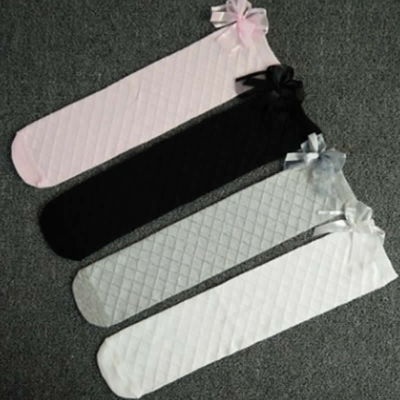 Boog Katoen Zijde Kousen Kinderen Prinses Katoen Knie Hoge Meisje Mode Beenwarmers Diamant Rooster Meisjes Voor Rechte Mesh