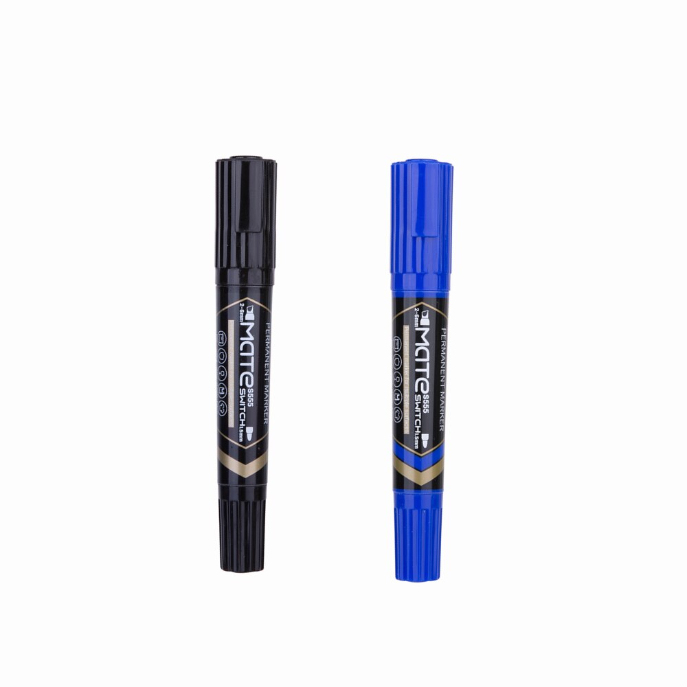 Deli Water Proof Permanente Marker 2 Stks/partij Bullet Tip 1.5Mm Beitel Tip 1-6Mm ES555 Kantoorbenodigdheden dual Tips Permanente Markers: 1 BLACK 1 BLUE