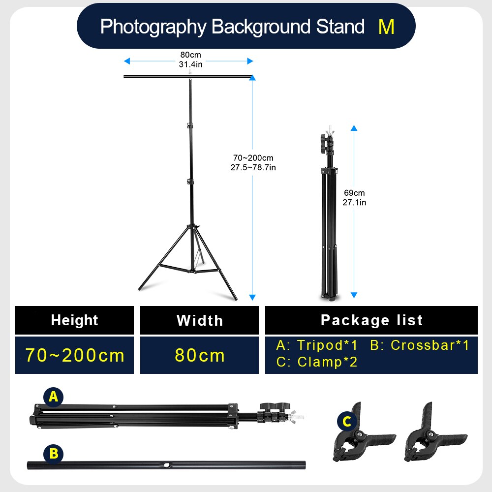 Professionele Fotografie Foto Achtergrond Staat T-Vorm Achtergrond Frame Ondersteuning Systeem Stands Met Klemmen Voor Video Studio: 80x200 CM