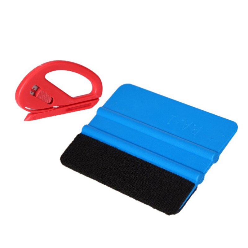 2 In 1 Auto Car Window Vinyl Film Wrap Installation Application Tools Kit Flannel 3M Square Blue Scraper