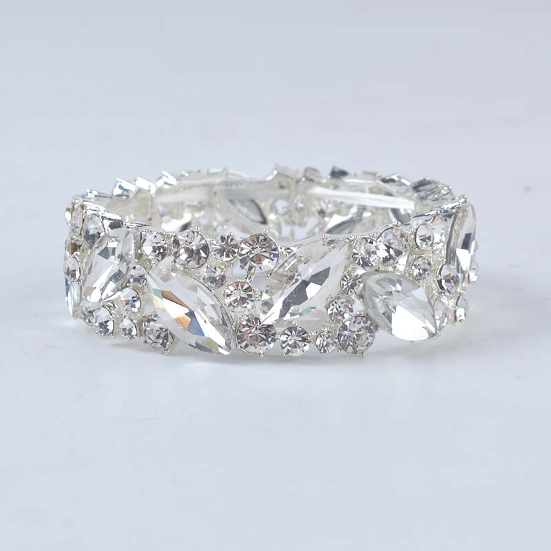 Eenvoudige Ab Kleur Crystal Manchet Armbanden Armband Grote Brede Stretch Bangle Sieraden Giften Voor Vrouwen Bruiloft Accesorios: silver