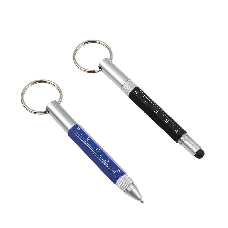 Genkky Multifunctionele Pen Metalen Tool Pen Balpen Mini Pen Schroevendraaier Heerser Geest Multifunctionele Sleutel Gespen Blauw Inkt
