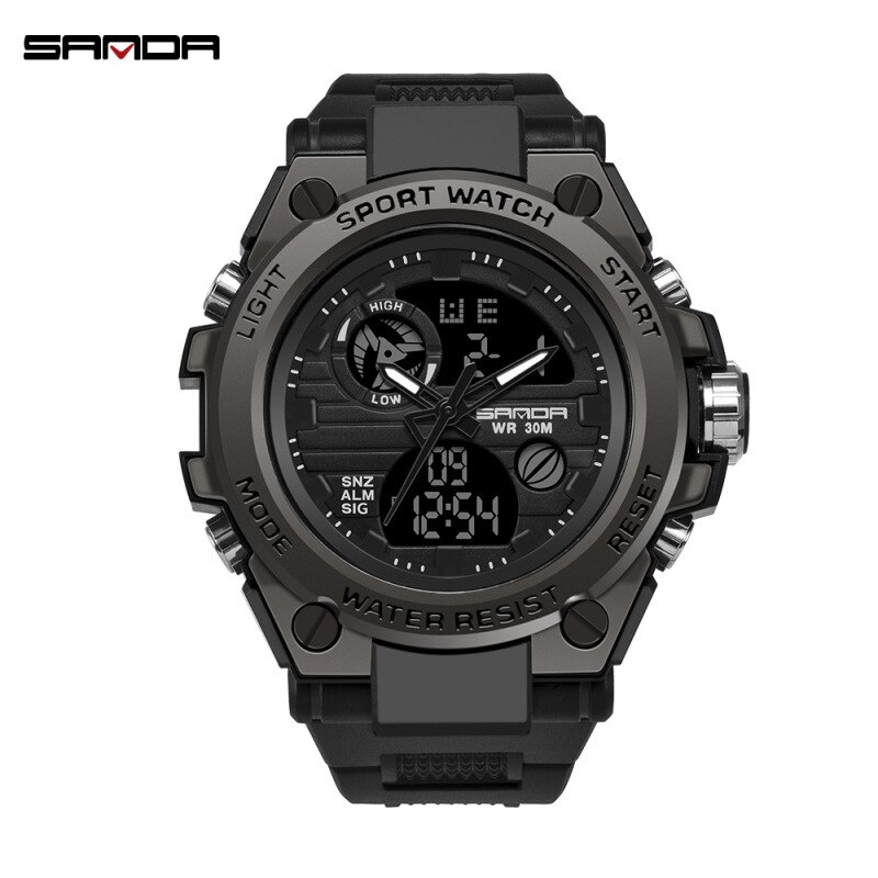 Sanda 739 Outdoor Sport Dubbele Weergave Beweging Multi-Kinetische Energie Elektronische Horloge Tij Mannen Water Lichtgevende Mannen horloge