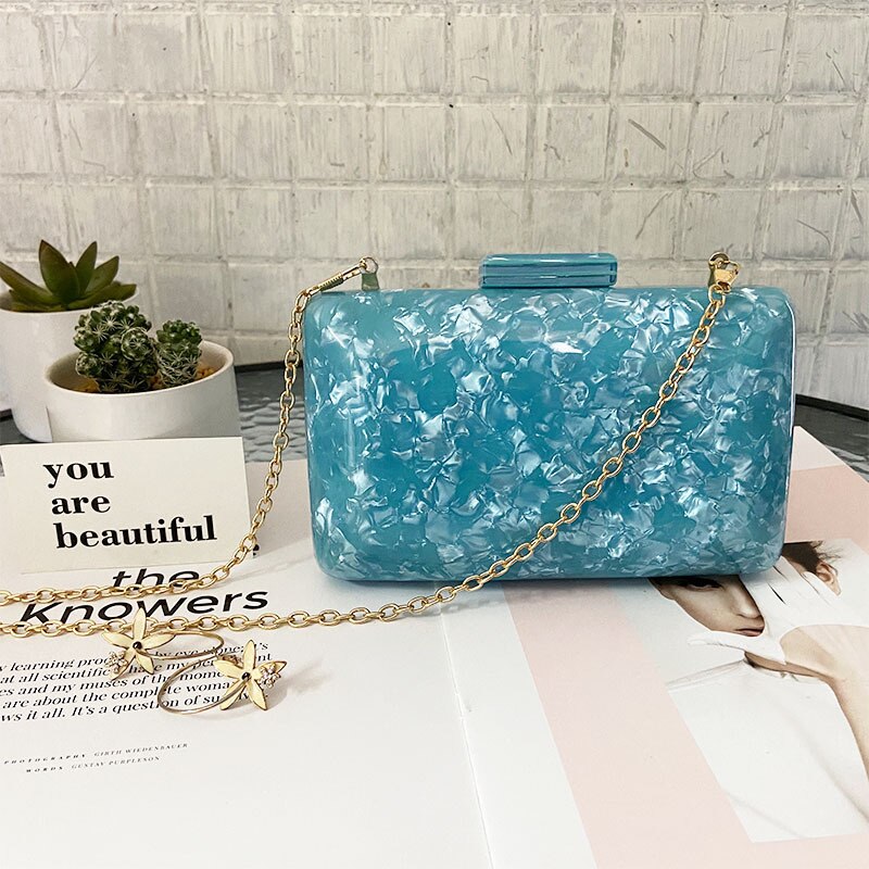 Nova moda sacos de acrílico concha noite embraiagens pearlescent bolsa de ombro das senhoras caixa festa baile casamento bolsas bolsas bolsas: Blue