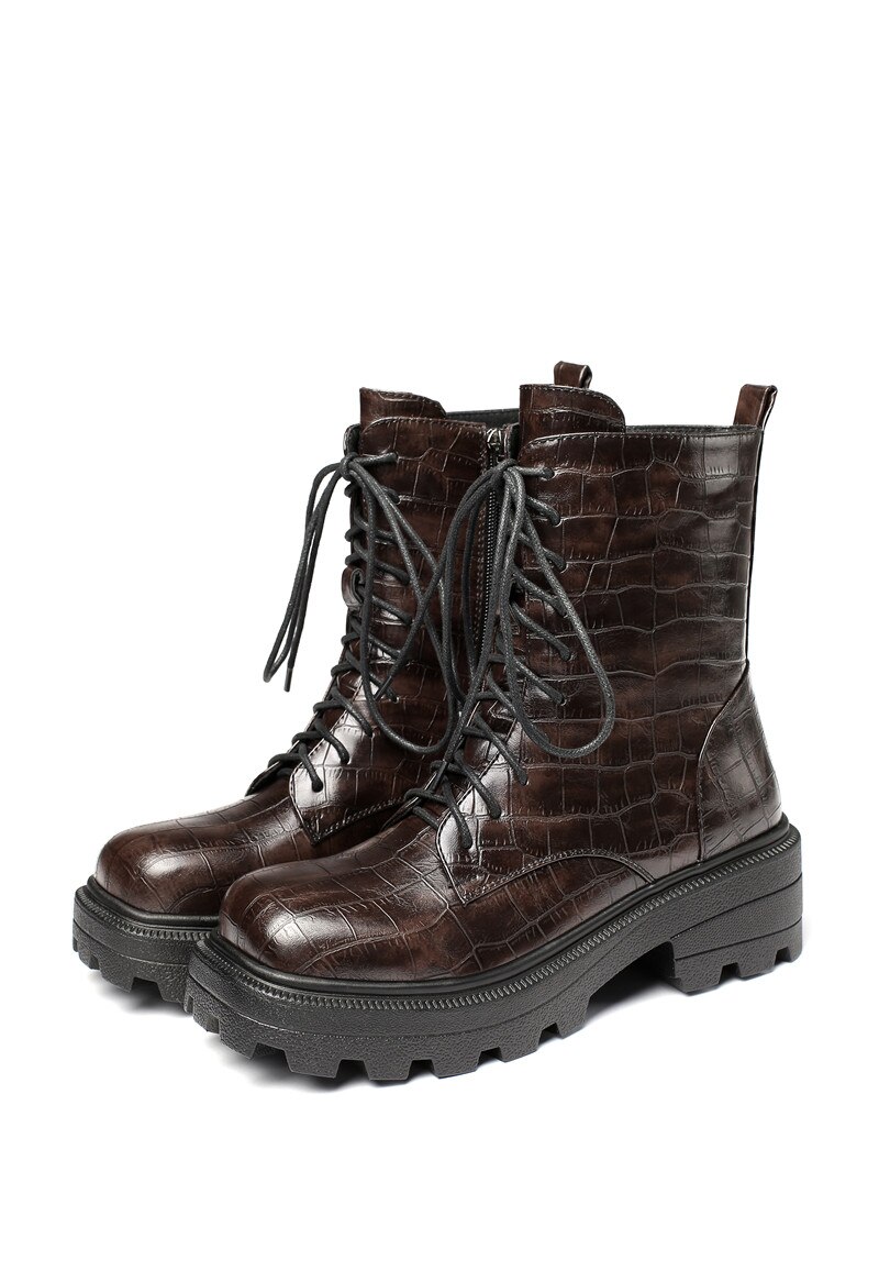 Morazora ankelboots vinter damskor snörning tjocka klackar fyrkantig tå dam boots svart brun