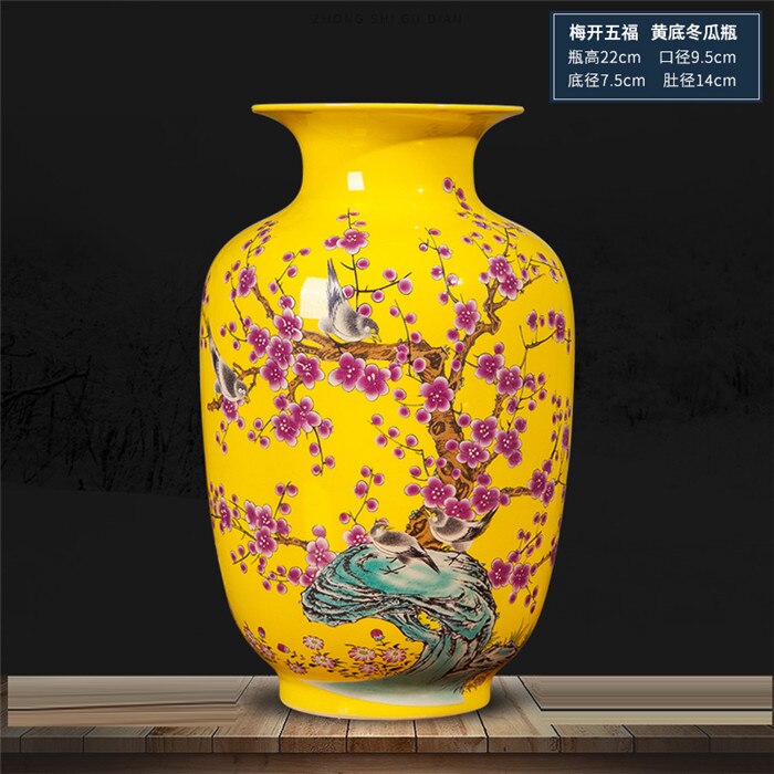 Jingdezhen ceramic yellow vase decoration Chinese classical living room TV cabinet home decoration flower arranging vase: a