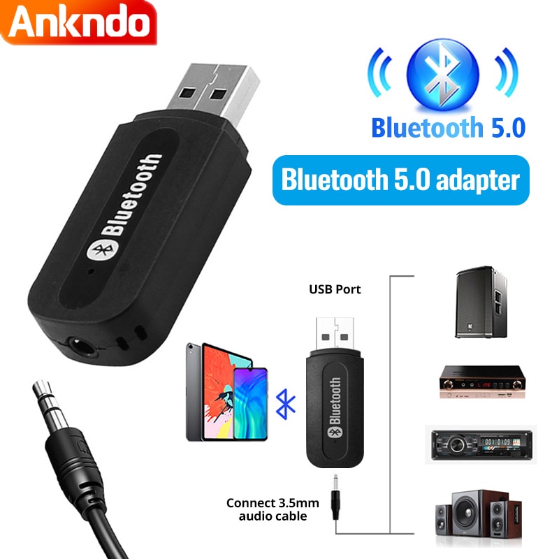 ANKNDO Aux adattatore Bluetooth per auto Usb Bluetooth 5.0 Dongle 3.5Mm Jack Audio recettore Wireless per telefono per autoradio altoparlante