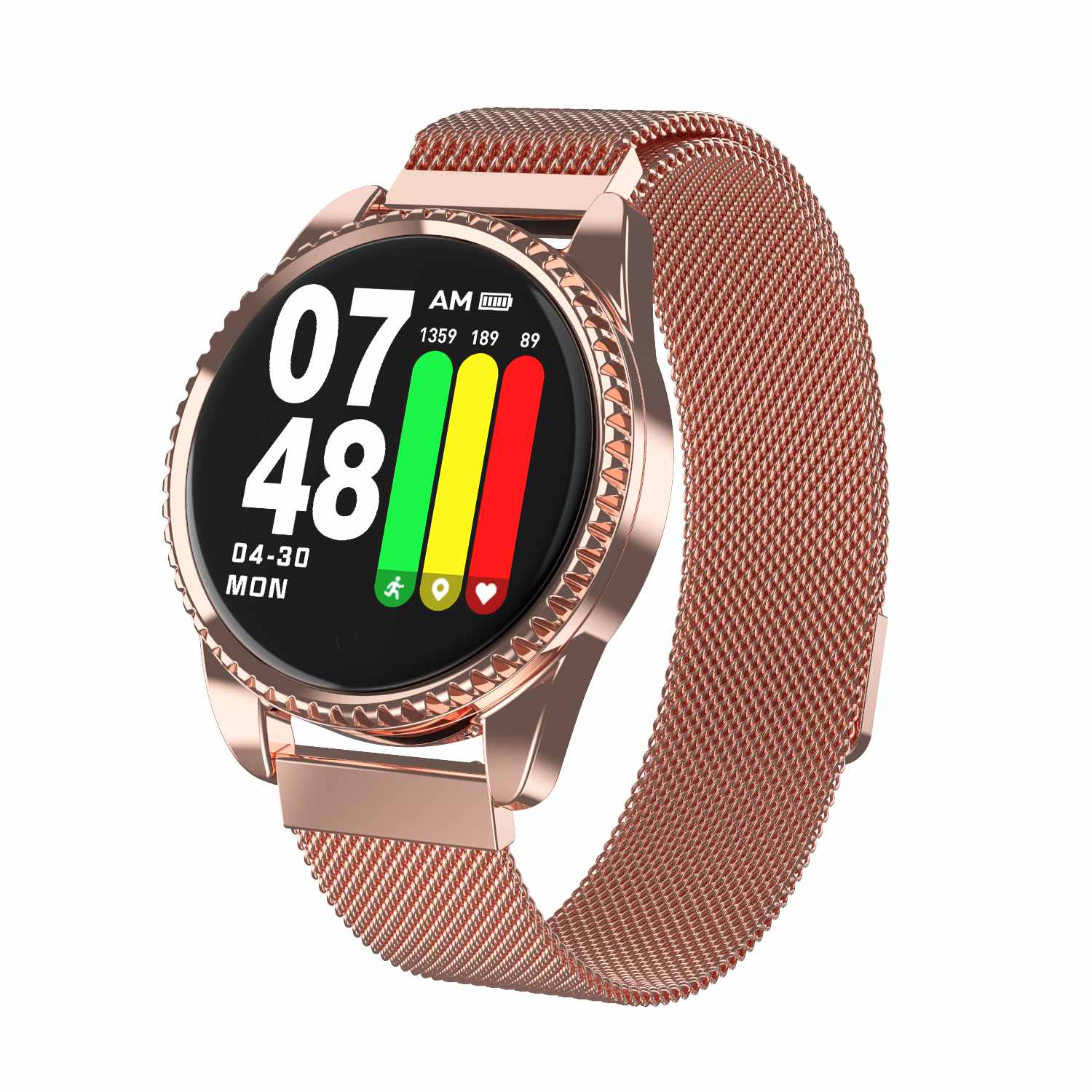 Lynwo  bt01 kroppstemperaturdetektering i realtid tim blodtryck  o2 monitor flera rattar  ip68 smarta armband: Gyllene stålband