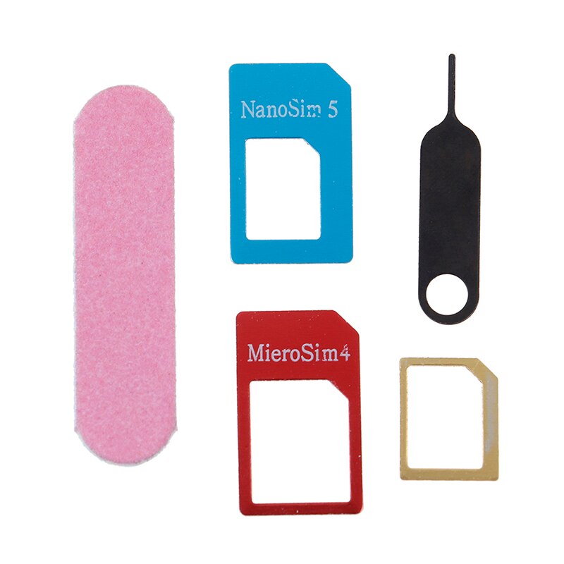 5in1 Micro Standaard Sim Card Adapter Kit Converter Met Sander Bar Tray Open Naald Voor Iphone 5S 7 Plus 6S Xiaomi Redmi 3S