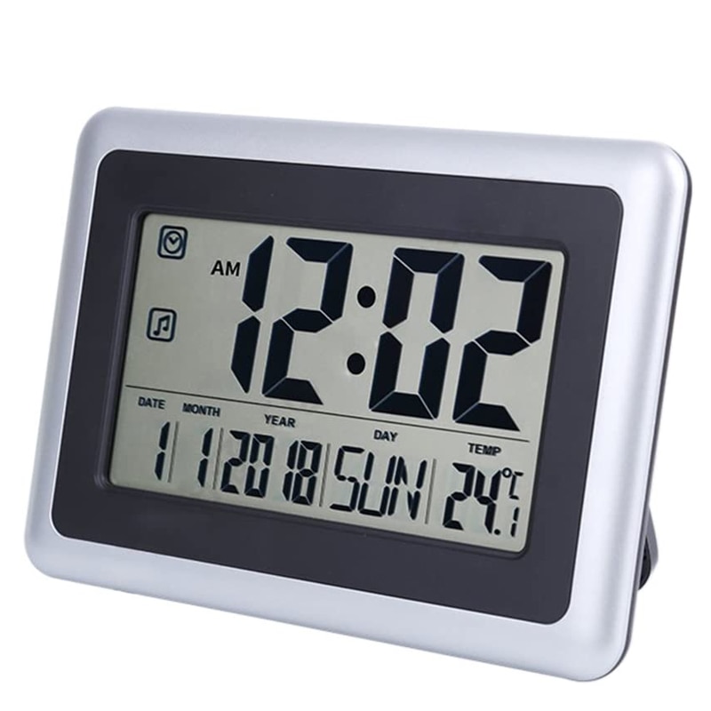 Atomic Wall Desk Clock Large Display with Indoor Outdoor Temperature Date Calendar Digital Alarm Clock Battery Operated for Room