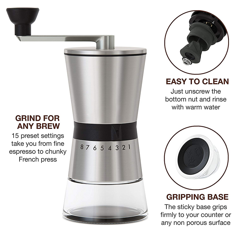 Kitchen Tool Grinder Coffee Grinder Mill Stainless Steel Adjustable Hand Grinder Coffee Machine Coffee Bean Burr Grinder: 8 gears