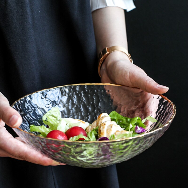 Glas sallad nudelsoppa skål genomskinlig frukost dessert frukt skål tallrik servis tillbehör  pf906199