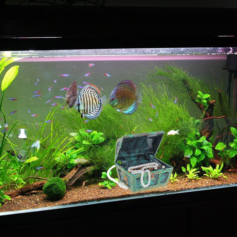 Skattekiste formet akvarium luft action ornament fisketank aquascaping dekor 85wc