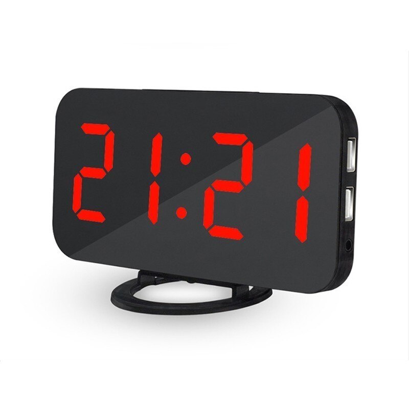 Digitale Wekker Led Spiegel Klokken Snooze Usb Elektronische Despertador Tafel Stand Muur Opknoping Klokken Auto Verstelbare Licht: Red