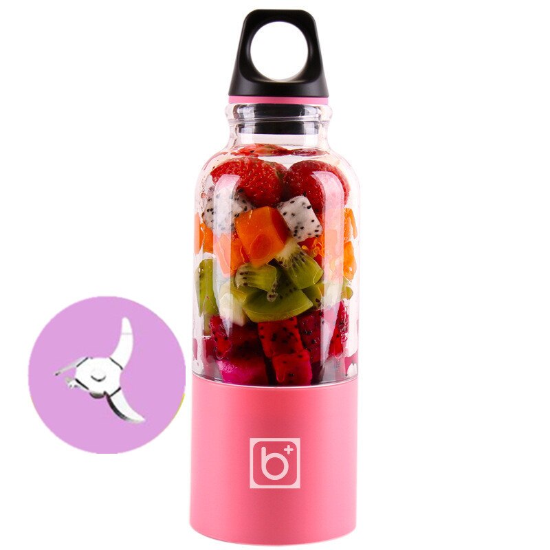 4 Blades Portable Blender Mix Pro Electric USB Rechargeable 500ml Juicer Cup Extractor Shakes Fruit Smoothie: Pink