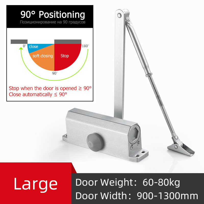 Automatyczne zamykanie drzwi, regulowana siła, urządzenie robić zamykania drzwi buforowych, zatrzymanie pozycjonowania 90 stopni, używane robić drzwi o wadze 25-80kg: srebro L Positioning