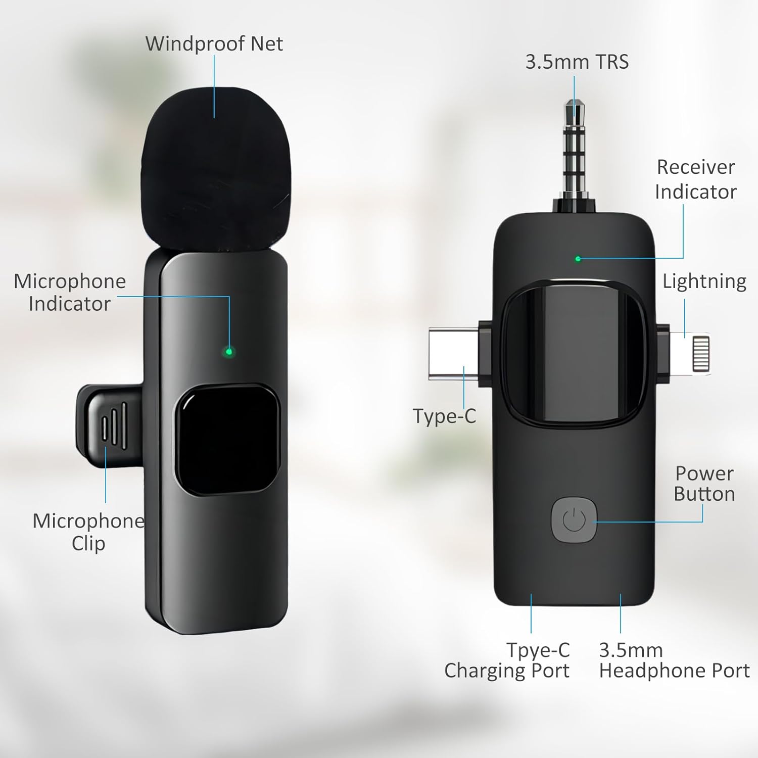 Wireless Lavalier Microphone K15 for iPhone Android 3.5mm for radio Live Recording Noise Reduction Mini Microphone