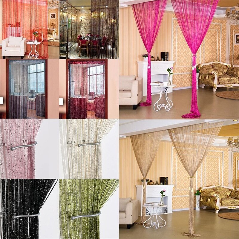 Tira de borlas con purpurina para cortina, divisor de Panel de cristal para puerta, ventana, cortina decorativa, 100cm x 200cm