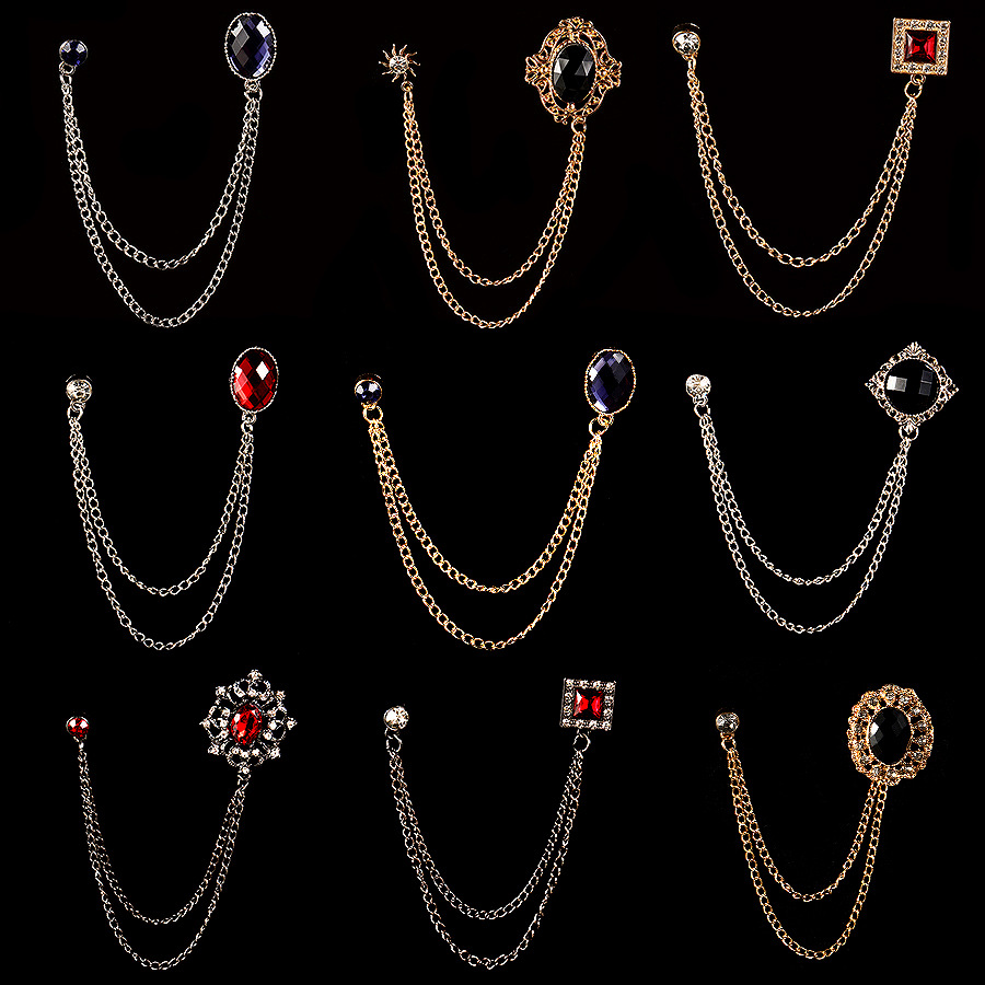 SKEDS-broches de cadena clásicos con diamantes de imitación para hombre, joyería para traje, decoración de cristal Vintage, broche para banquete, insignias, Pin, ramillete