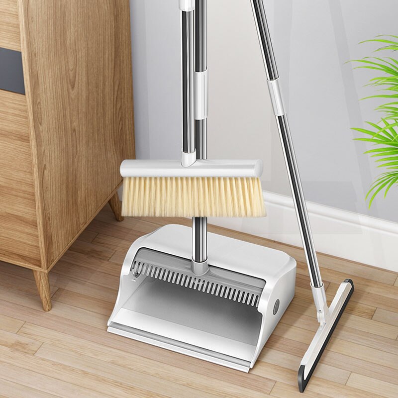 Magic Broom and Dustpan Set Stainless Household Soft Hair Floor Cleaning Broom Magnetic Handle Windproof Dustpan Crumb Collector