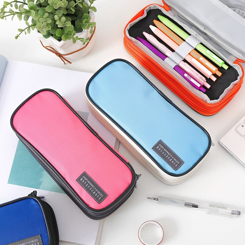 Estuche de lápices de tres capas de gran capacidad, Estuche escolar resistente al agua, Simple, Piornik Szkoln
