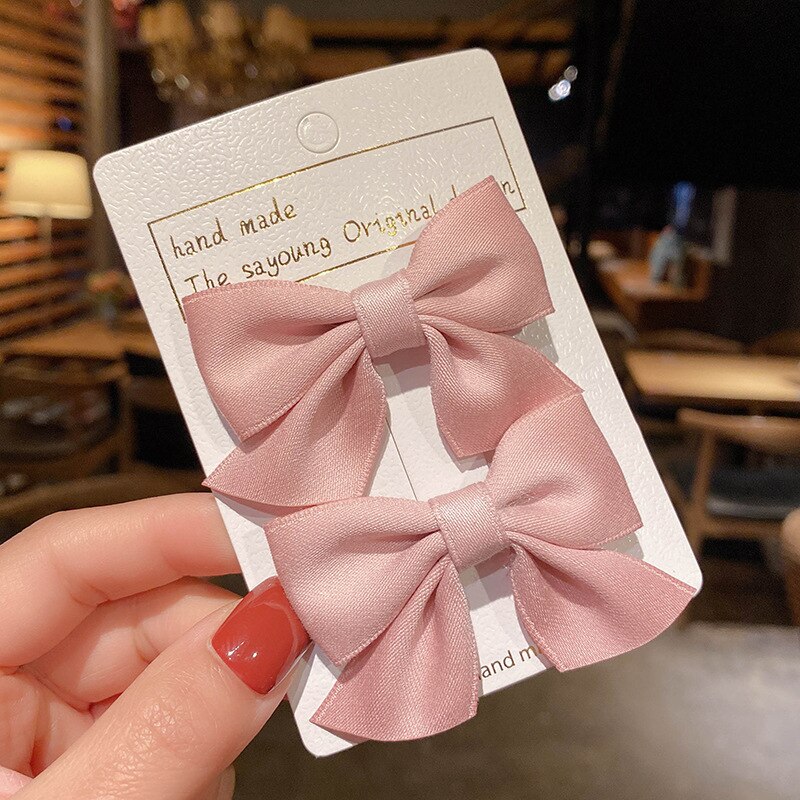 1 Pair Children Bow Hairpins Female Headwear Cute Princess Hairpin Girls Broken Hair Bangs Clip Hair Accessories Barrettes Gift: pink