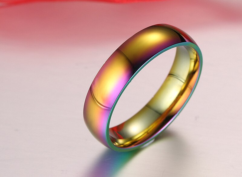 Anillos de boda de 6mm de ancho para mujer y hombre, joyería de Orgullo Gay, anillos de boda de Color arcoíris, anillo de acero inoxidable, , novedad de 2022