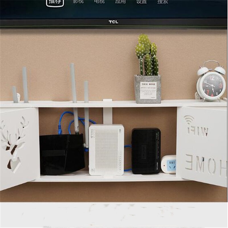 Storage Box Wireless Wifi Router Wall Hanging Plug Board Bracket Cable Organizer PVC Panel Shelf Home Decor