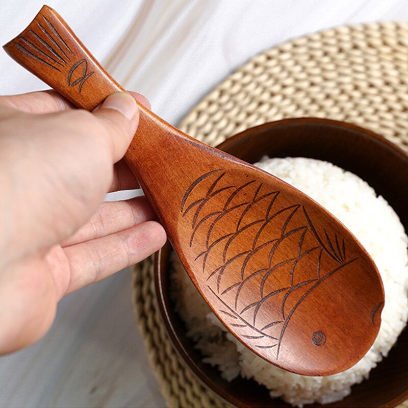 Home Rice Paddle Wood Rice Spoon Kitchen Spatula Non-stick Wooden Rices Serving Spoons Cooking Utensil Kitchen Accessories