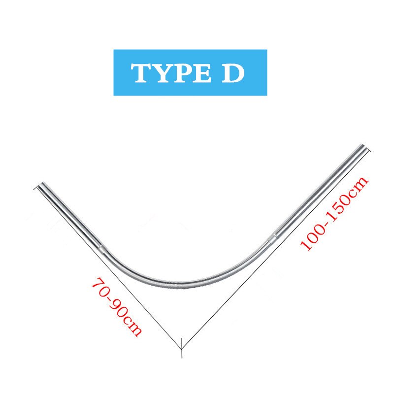 U-Shaped Shower Curtain Rod Retractable Curved 201 Stainless Steel Rail Rod No Punching Bathroom Curtain Mounting Rod 6 Size