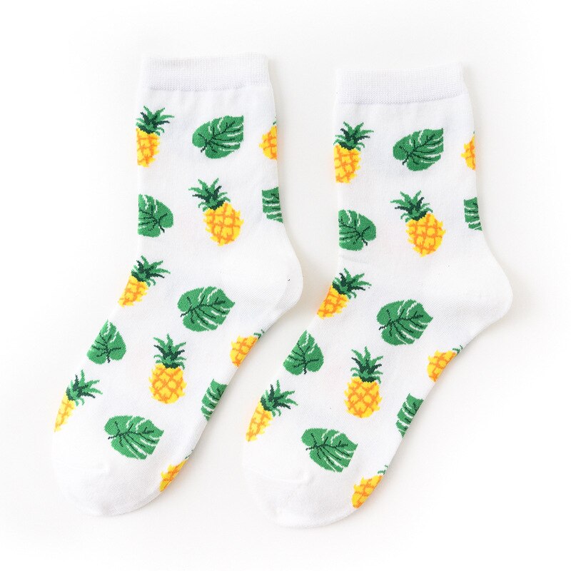 Avocado Pineapple Blueberry Banana Lemon Cartoon Socks Funny Women Casual Short Personality Socks Happy Cotton Fruit Socks: pineapple