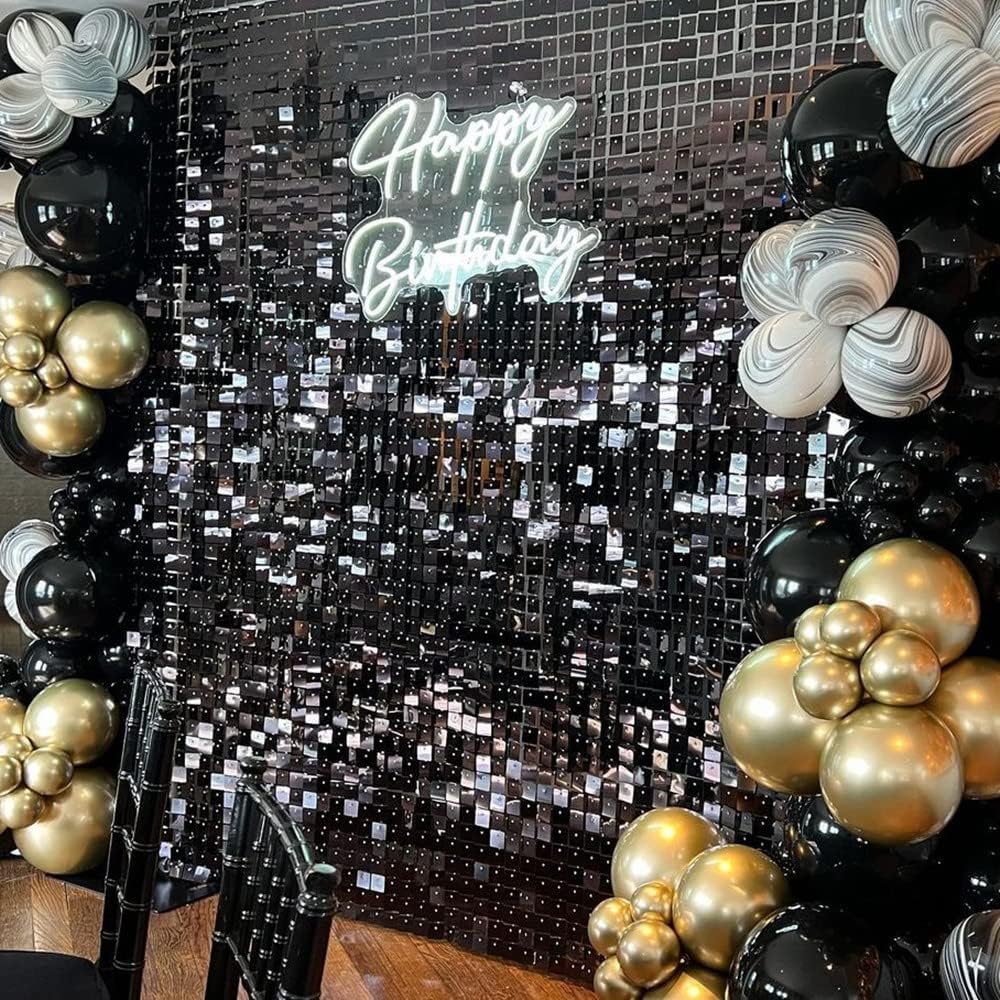 24 件/套 Shimmer Wall Backdrop Panels, 12 英寸/30.48cm Pc Sequin Backdrop Shimmer Wall Panels for Birthday Party Wedding: black