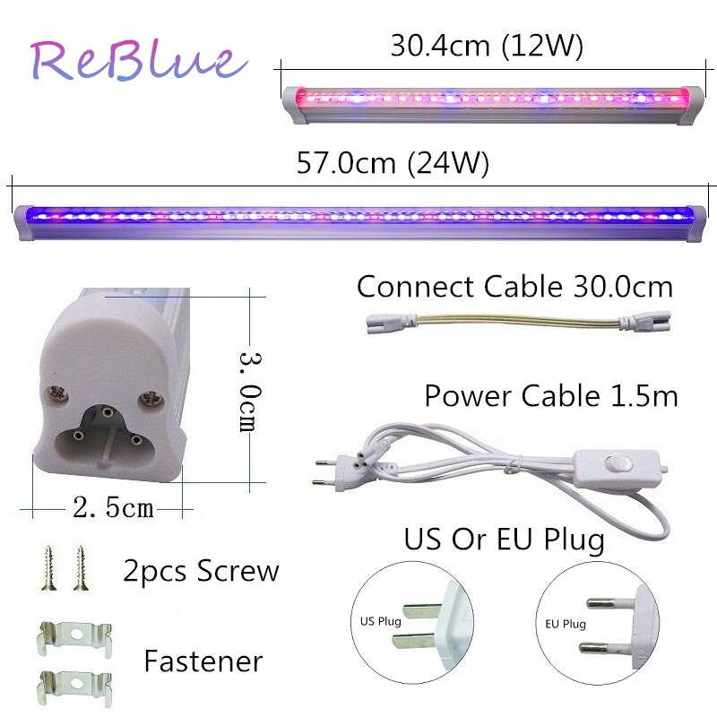 Reblue Phyto Lampen Led Licht Groeien Geleid Voor Planten Volledige Spectrum Led Plant Licht 12W 24W Grow Led voor Planten Aquarium Gloeilamp