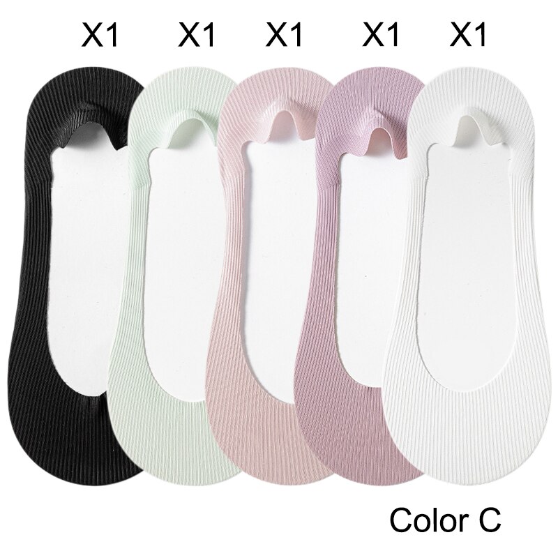 5 paar damessokken zomer ijszijde ademende pantoffels sokken onzichtbare effen kleur naadloze antislip sokken dames comfort: Blauw