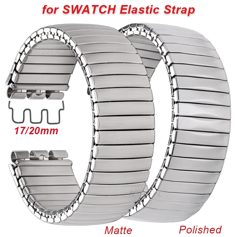 Bracelet en métal élastique pour montre SWATCH, bracelet de montre en acier inoxydable 256, accessoires de bracelet polis, 6 000 commandes, 17mm, 20mm