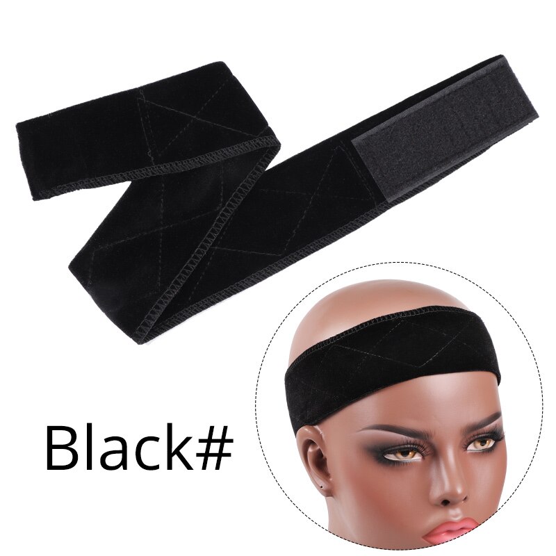 Bande de préhension élastique pour perruque, 1 pièces, doux, marron, Beige, bandeau en velours fin, écharpe, chapeau, pour empêcher les perruques de glisser: Black-1pcs