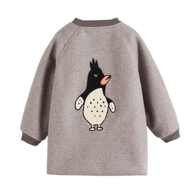 Kinderkleding meisjes dikke wollen jas herfst en winter pinguïn borduurwerk kinderkleding wollen meisjesjas