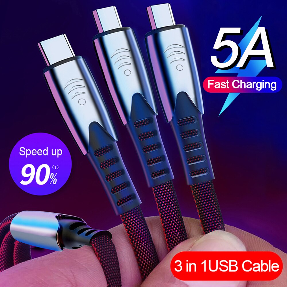 5A szybkie ładowanie 3 w 1 kabel USB Multi szybka ładowarka mikro USB typ C kabel dla iphone'a dla samsunga dla Xiaomi Huawei Oneplus