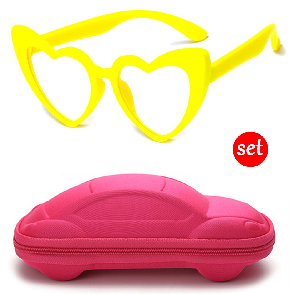 Longkeeper Hartvormige Anti-Blauw Licht Bril Kids Jongen Meisje TR90 Flexibele Frame Optische Brillen Kinderen Clear Lens Eyewear: yellow-pinkcase