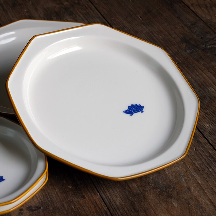 Stijl Retro Wit Oranje Rand Steranijs Handgeschilderde Egel Vogel Plaat/Blauwe Beer Onderglazuur Kleur
