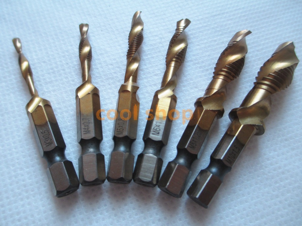 HSS 4241 robinet en spirale à tige hexagonale, fraise, alésoir titane métal doux, outil de chanfreinage métrique M3 * 4*5*6*8*10 6 pièces