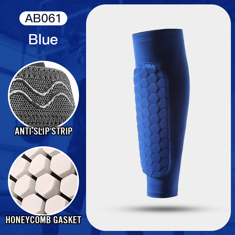 Manchons de jambe protège-tibia antichoc nid d'abeille Nylon Support chaussette protège-tibia équipement de football boucliers de football Legging de sport: L / Bleu