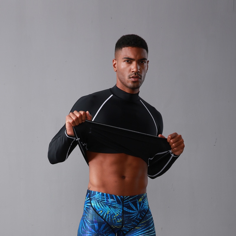 SBART Long Sleeve Rash Guard Men UV Protection Windsurf Tops Black Surf Rashguard Swim Shirts Man Swimwear Plus Size XXXXL K702