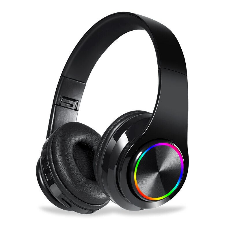 Cute Cat Ear Headphones Wireless Bluetooth 5.0 Adults Kids Girls Glowing LED Headset Support TF Card With Mic for: 02 black B39