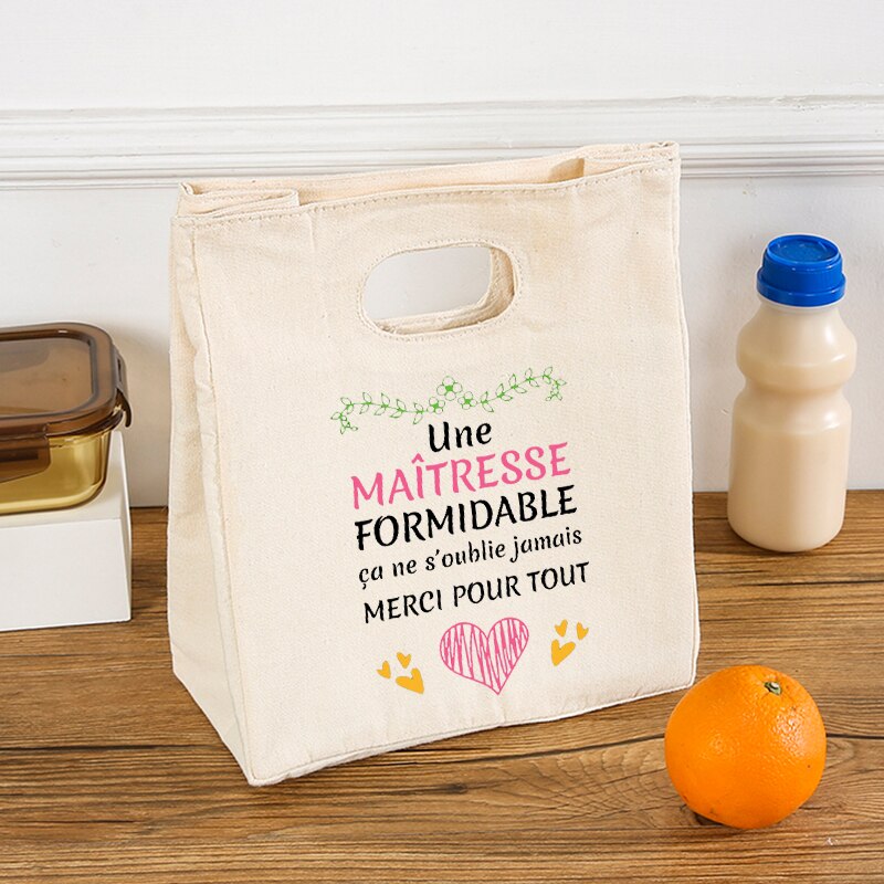 Merci Maîtresse geïsoleerde lunchtas voor dames Koeltas Thermische tas Draagbare lunchbox Zakken Ijspak Tote Voedsel Picknickzakken Cadeau