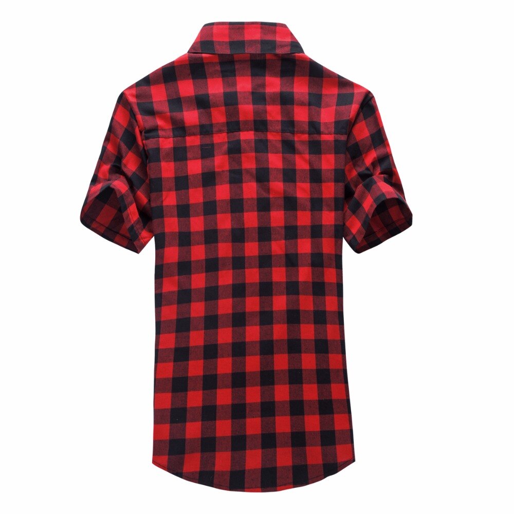 Rød og svart rutete skjorte herre skjorter sommer chemise homme mens rutete skjorter kortermet skjorte for menn bluse
