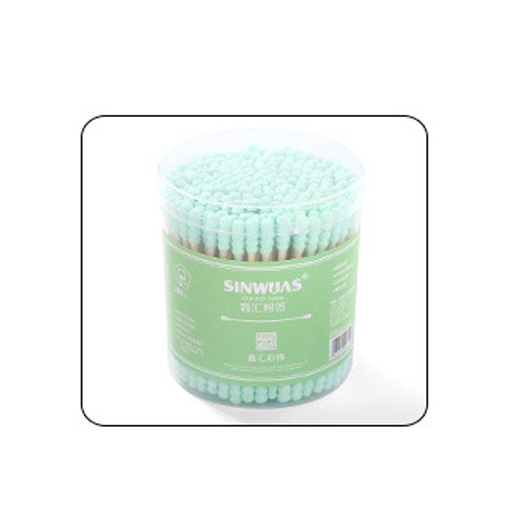 Coton tige r utilizable oreille cabeza de doble hilo desechable Limpieza de oreja algodón bastoncillos varilla de papel ecoamigable palos hilo: Green 200pcs