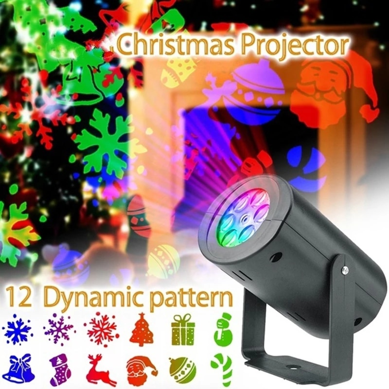 Jul 12 mønster automatisk roterende led projektor lys vandtæt indendørs jul spotlight natlys landskabs lamper