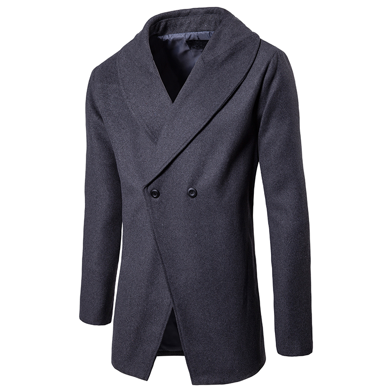 Gabardina larga de lana para hombre, abrigo grueso de , a la , para invierno, novedad: Gris / XXL